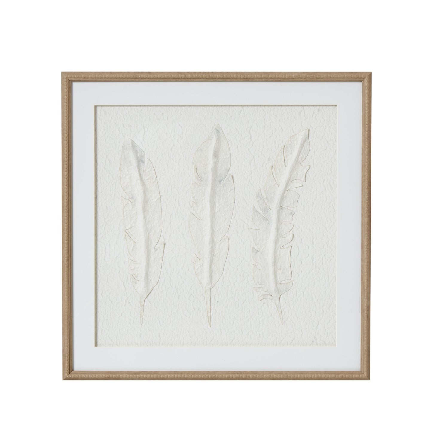 Solli White Feathers Art Mounted In Beaded Frame