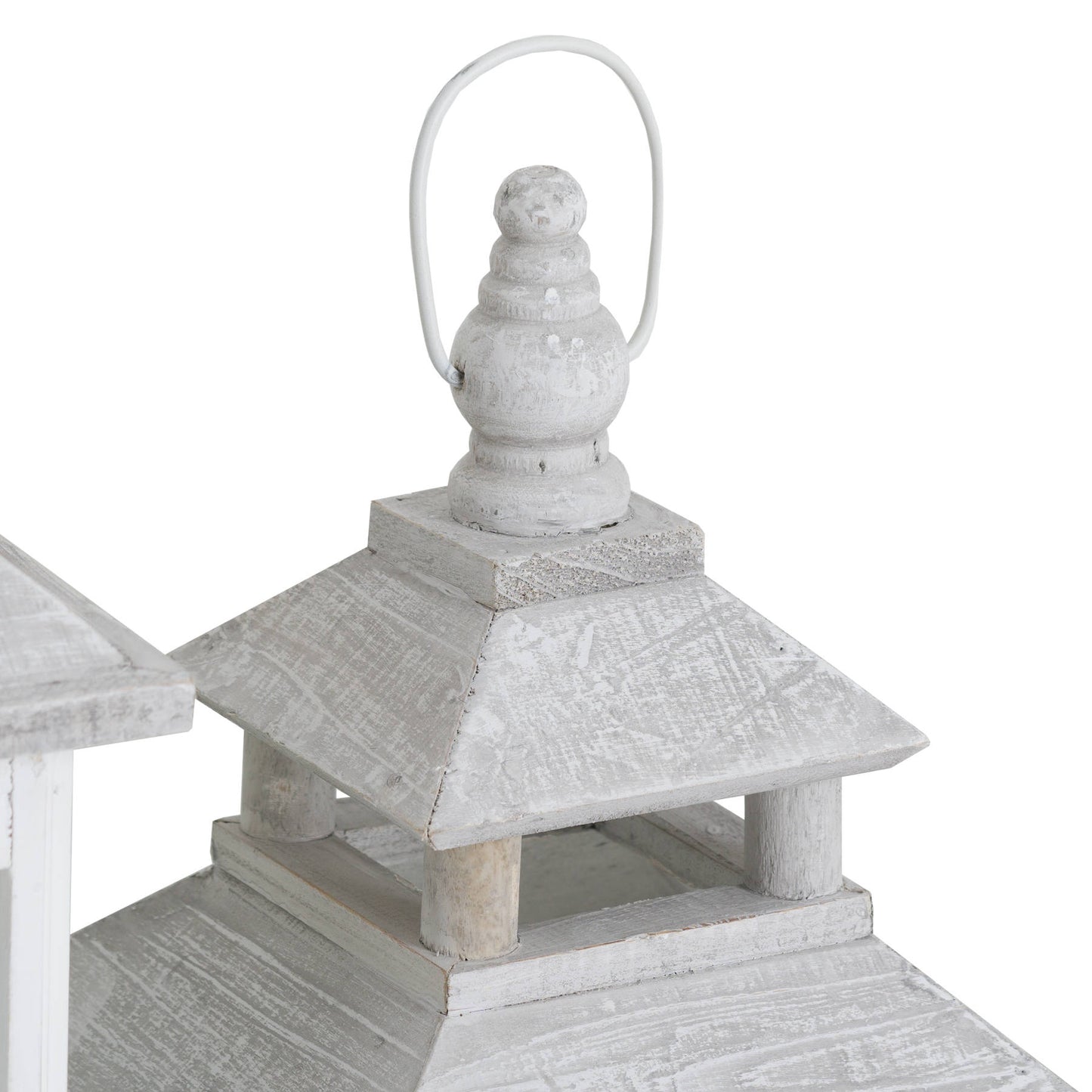 Set Of 3 White Window Style Lanterns With Open Top