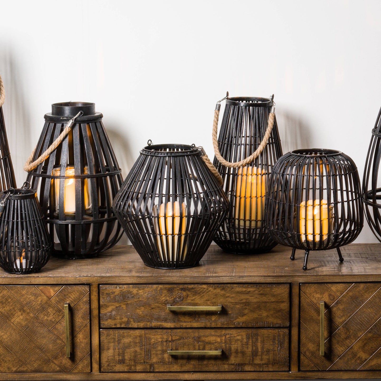 Large Black Rattan Bulbous Lantern