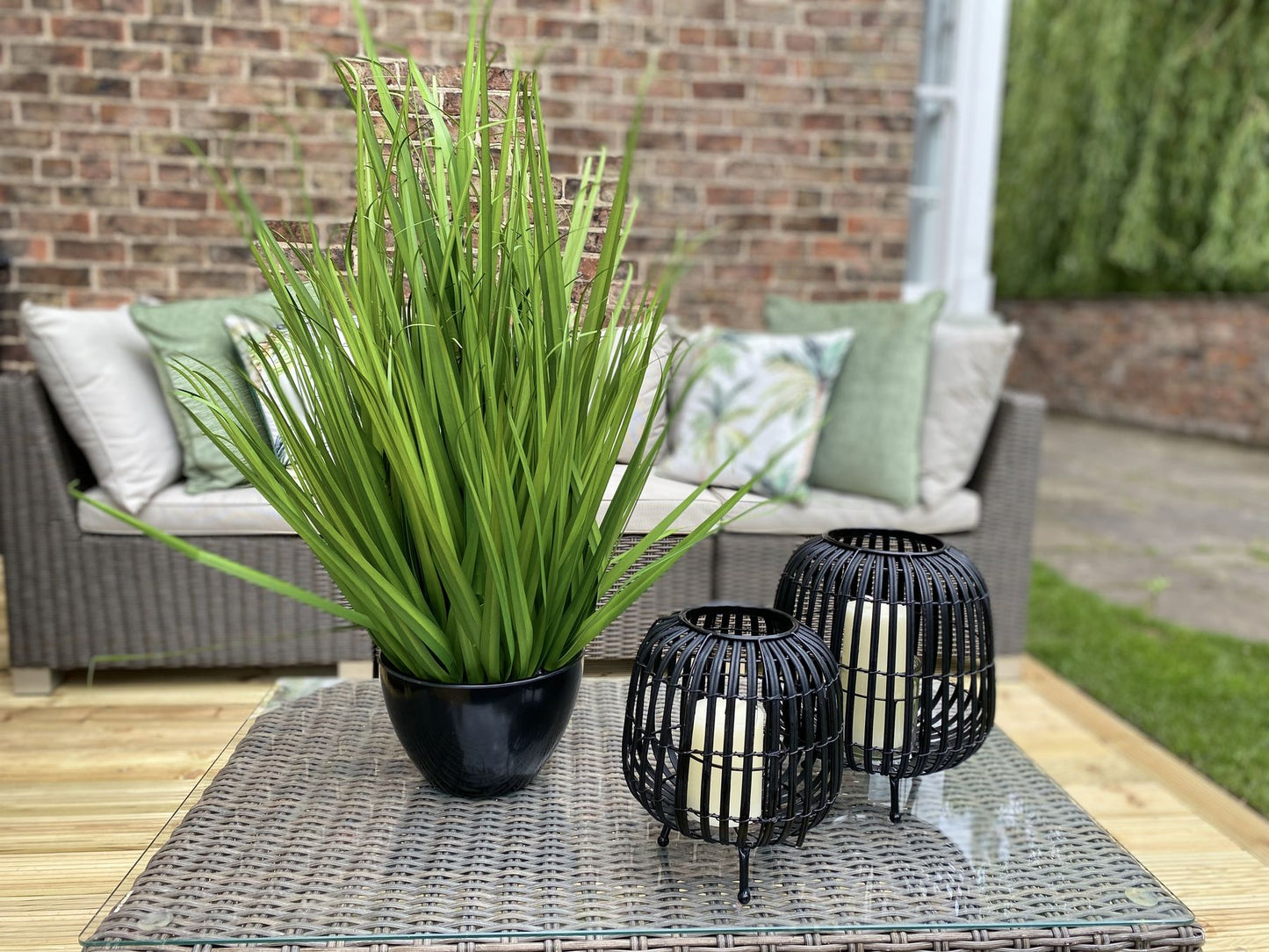 Large Black Rattan Bulbous Lantern