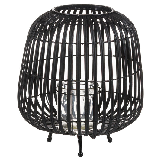 Large Black Rattan Bulbous Lantern