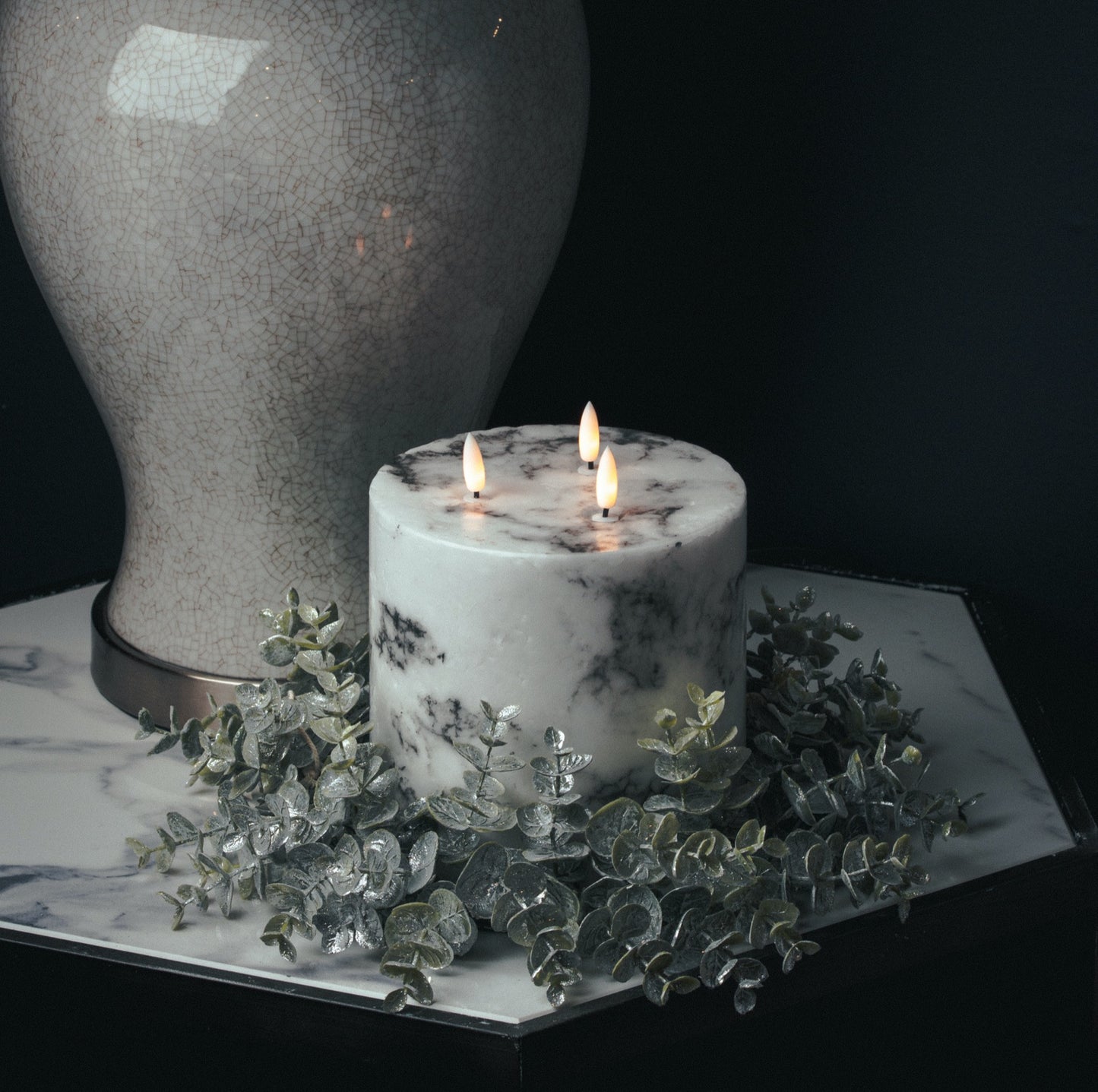 Luxe Collection Natural Glow 6x6 Marble Effect LED Candle